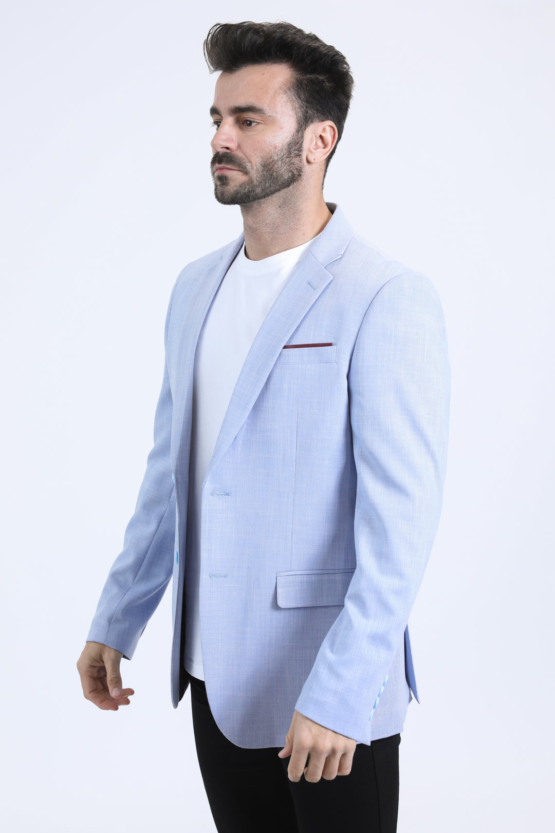 sky blue modern fit blazer men platini side
