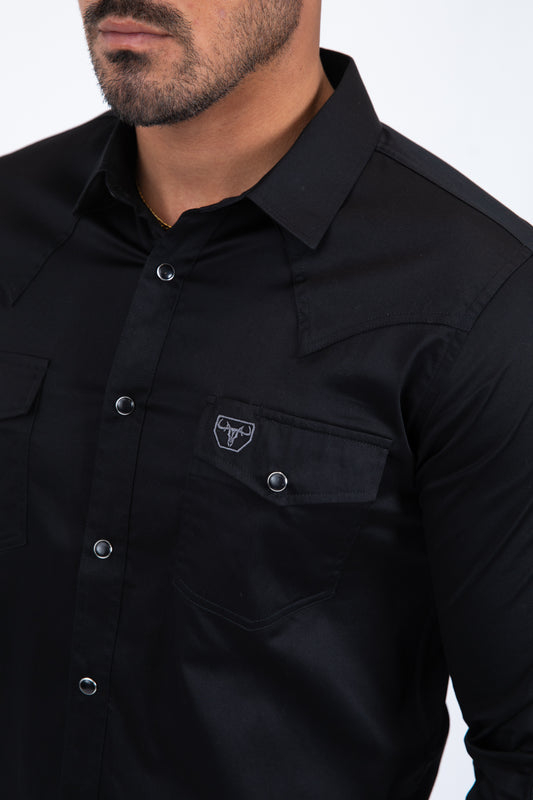 black mexico snap button western shirt chest pocket logo detail platini