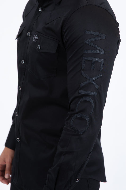 black mexico snap button western shirt mexico sleeve embroidery platini