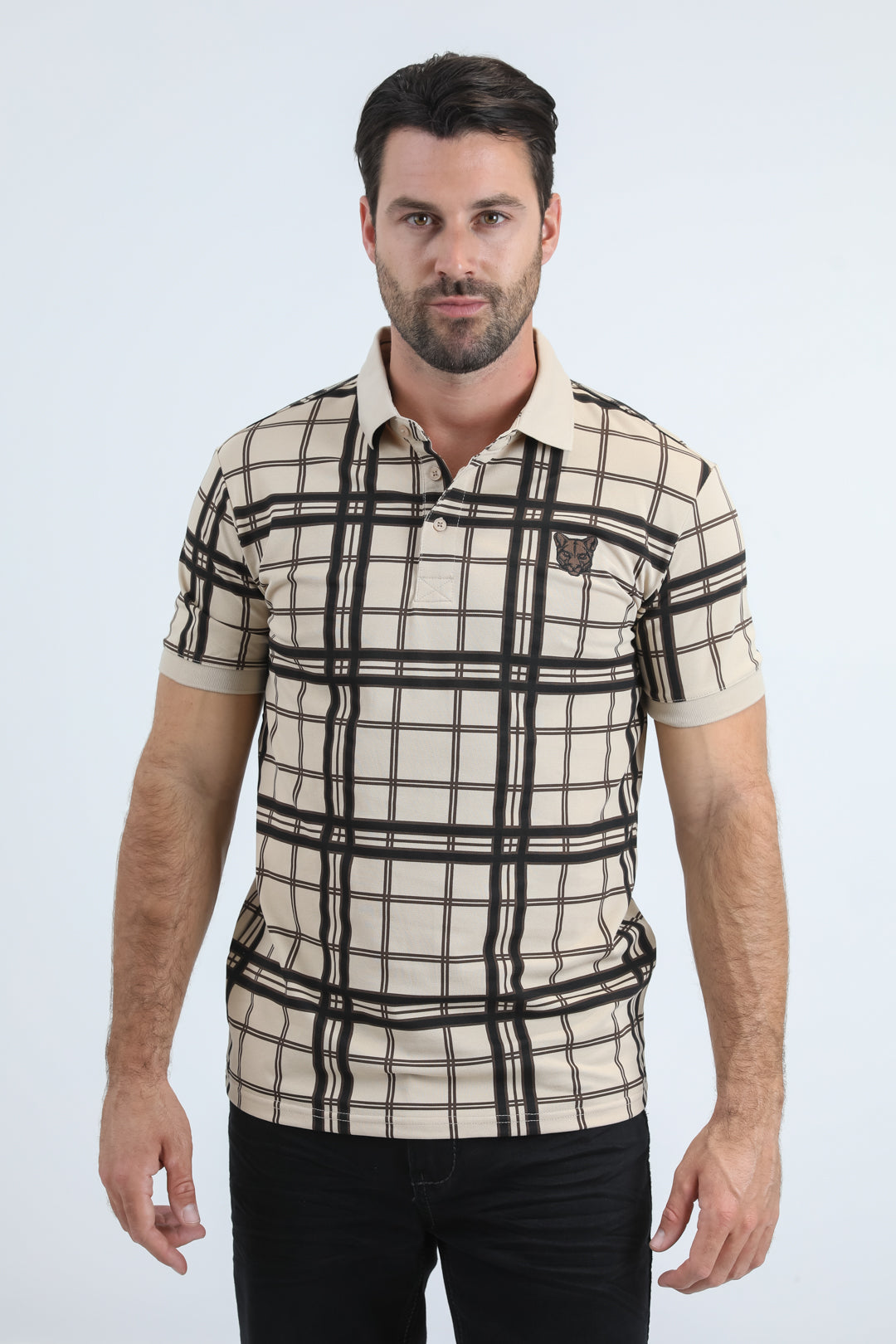 Mens Modern Fit Stretch Cotton Beige Polo