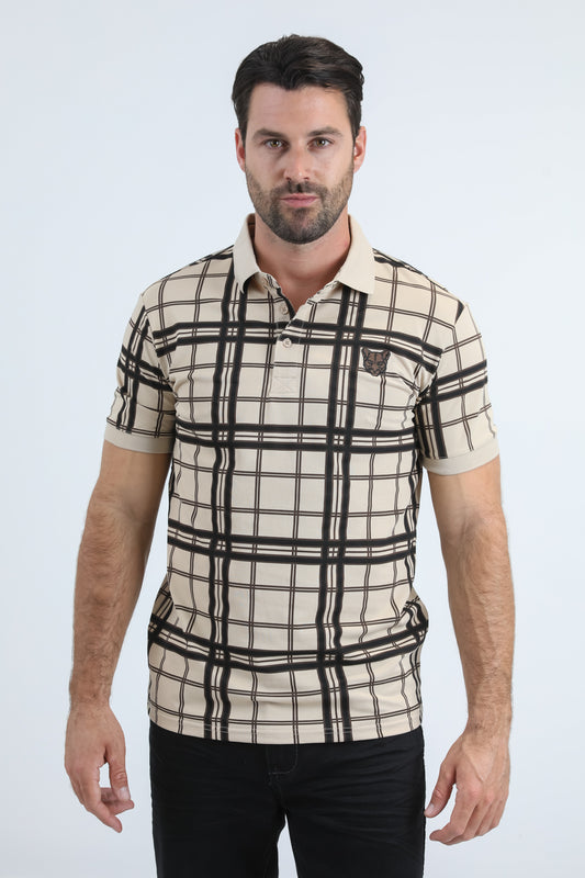 Mens Modern Fit Stretch Cotton Beige Polo