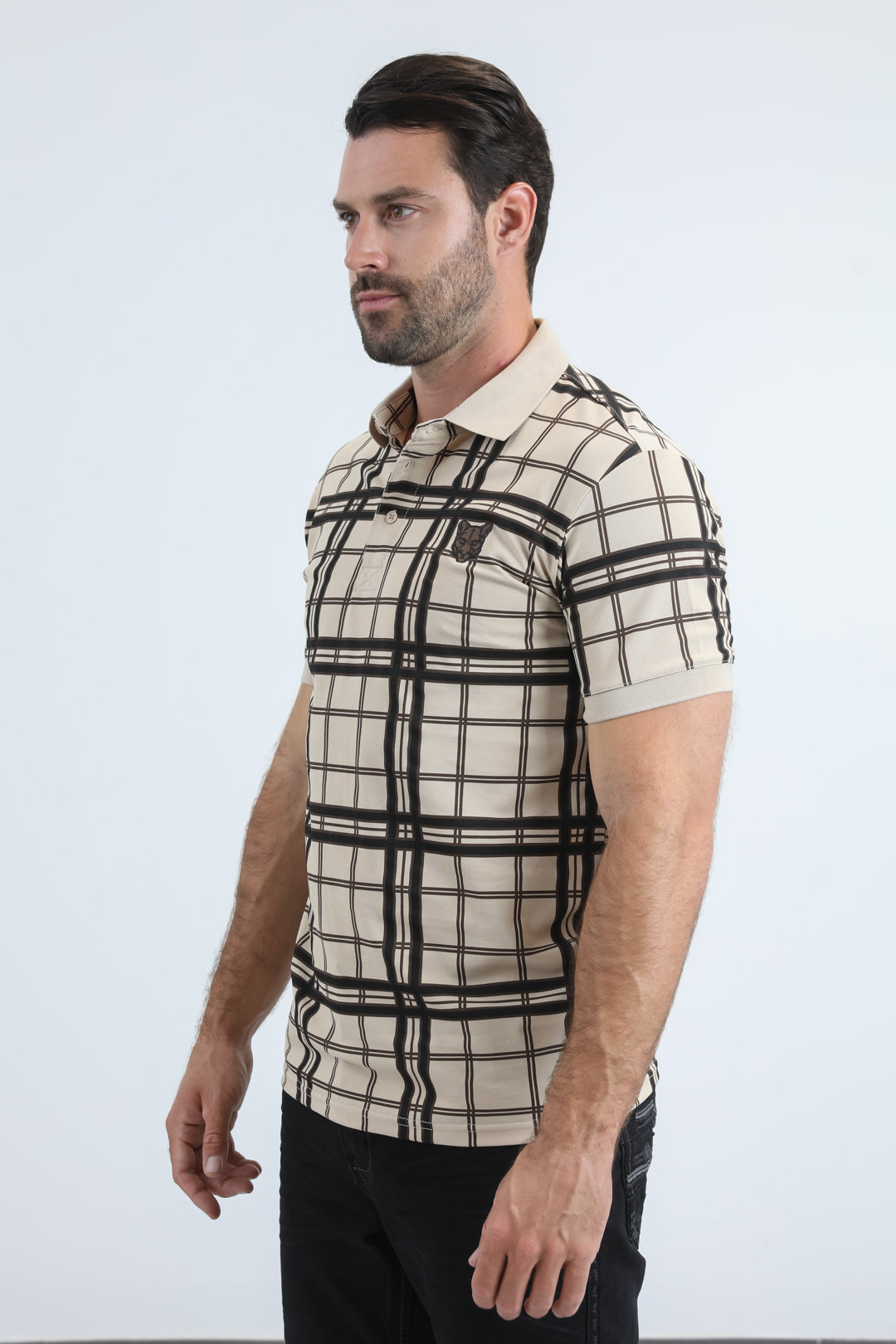 Mens Modern Fit Stretch Cotton Beige Polo