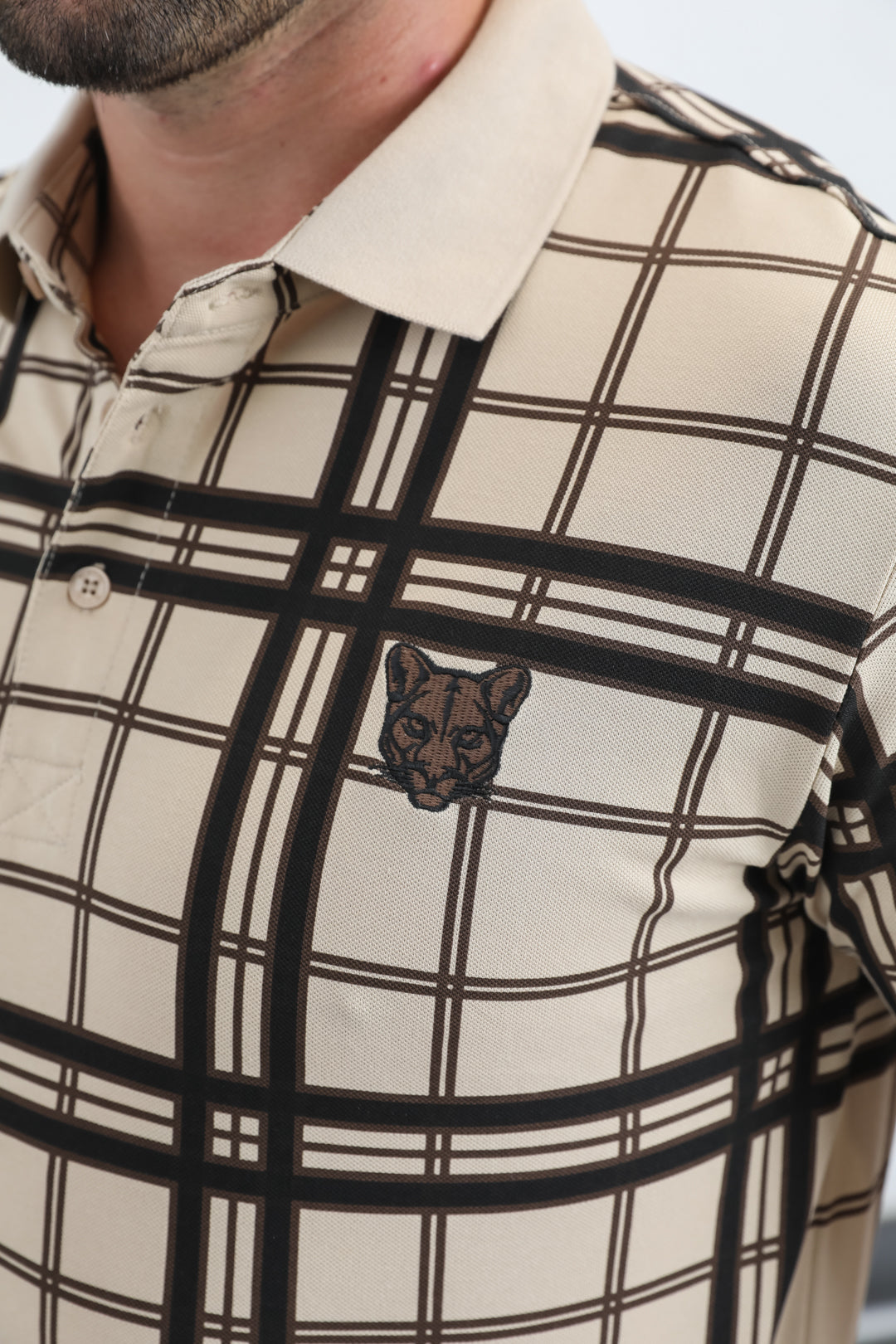 Mens Modern Fit Stretch Cotton Beige Polo