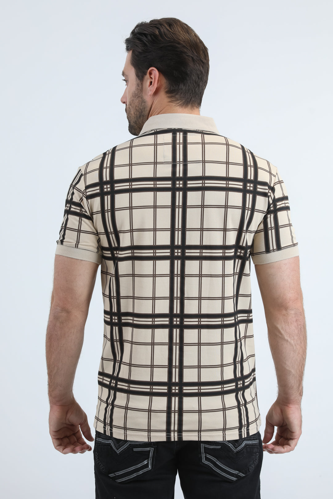 Mens Modern Fit Stretch Cotton Beige Polo