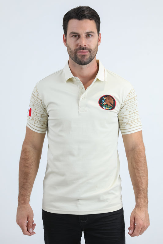 Mens Modern Fit Stretch Cotton Beige Polo