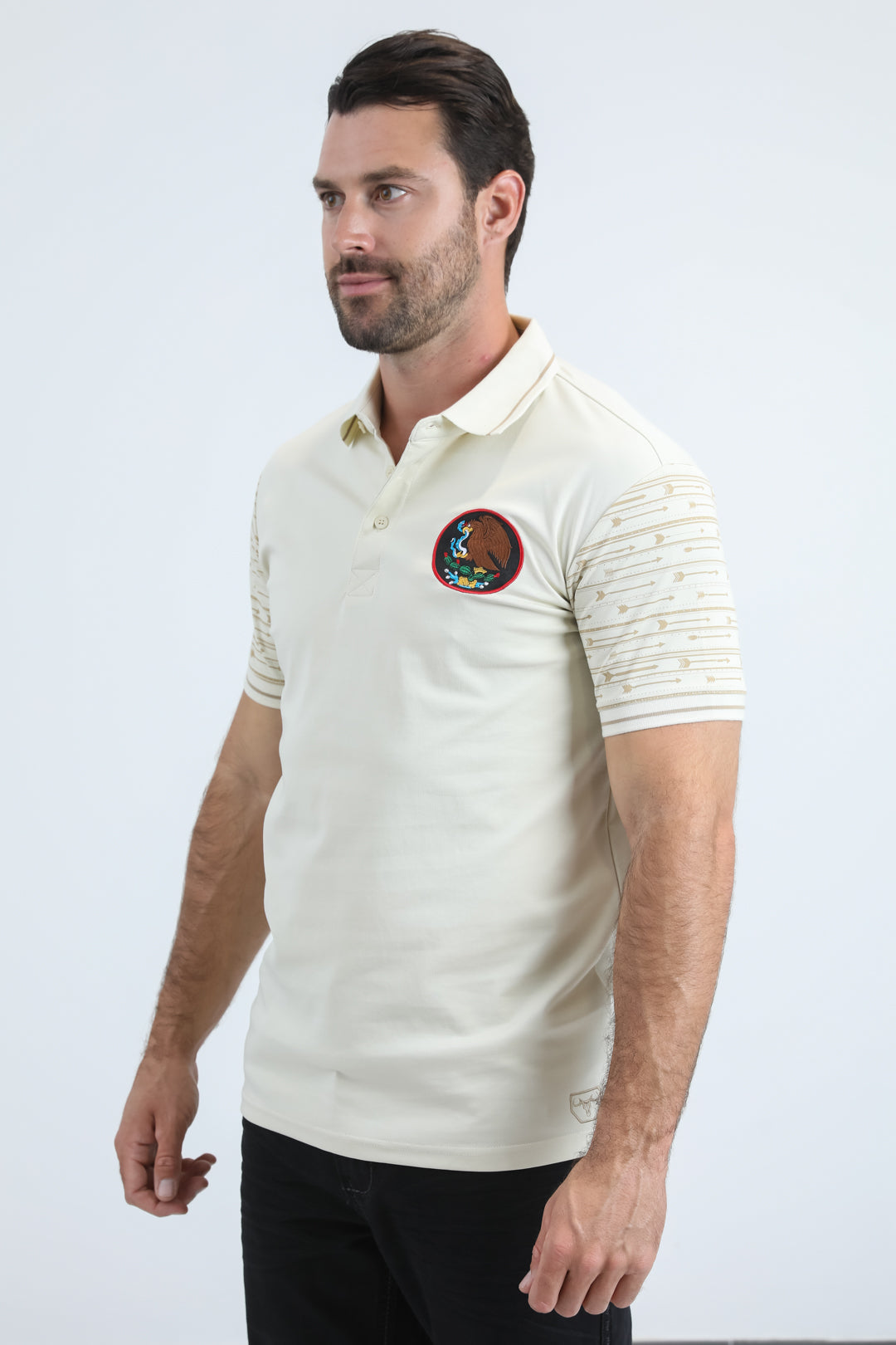 Mens Modern Fit Stretch Cotton Beige Polo