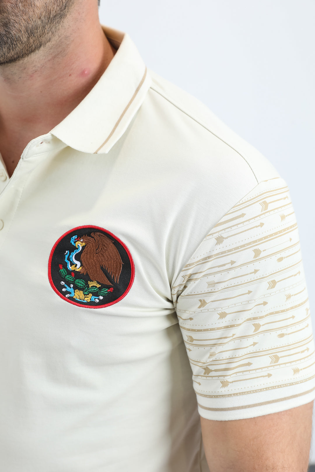 Mens Modern Fit Stretch Cotton Beige Polo