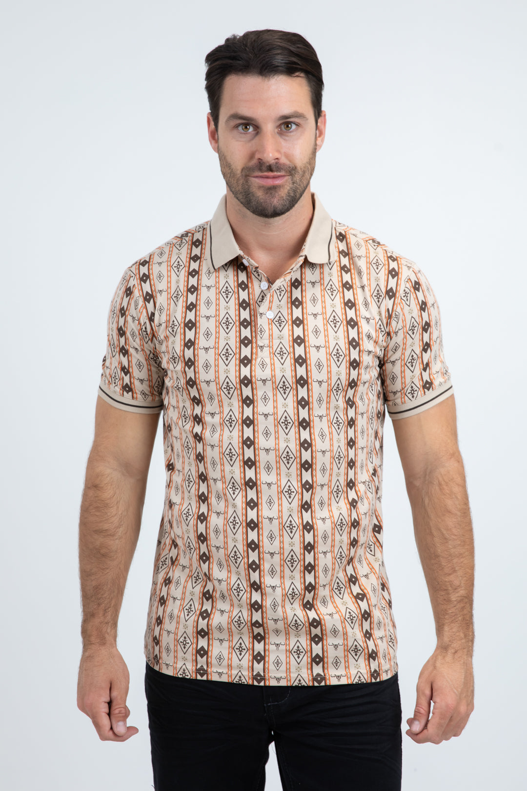 Mens Modern Fit Stretch Cotton Beige Polo