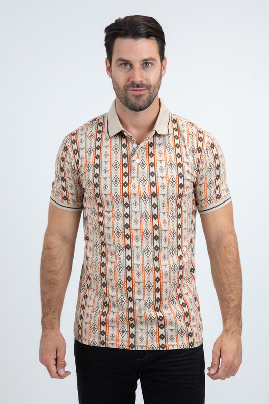 Mens Modern Fit Stretch Cotton Beige Polo