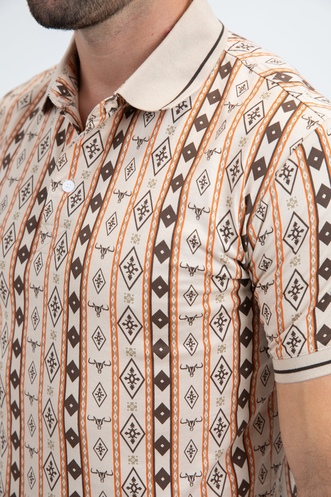 Mens Modern Fit Stretch Cotton Beige Polo