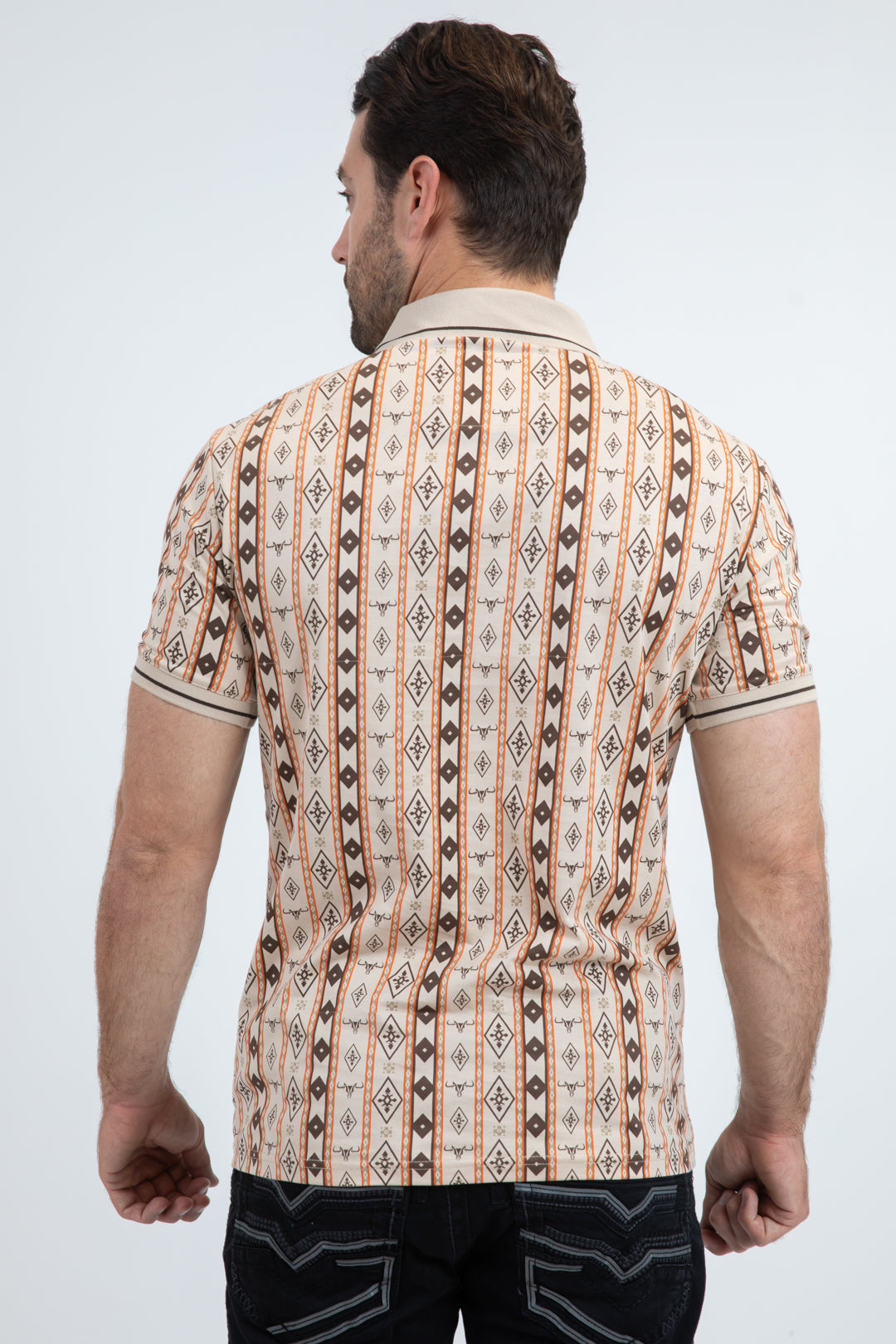 Mens Modern Fit Stretch Cotton Beige Polo