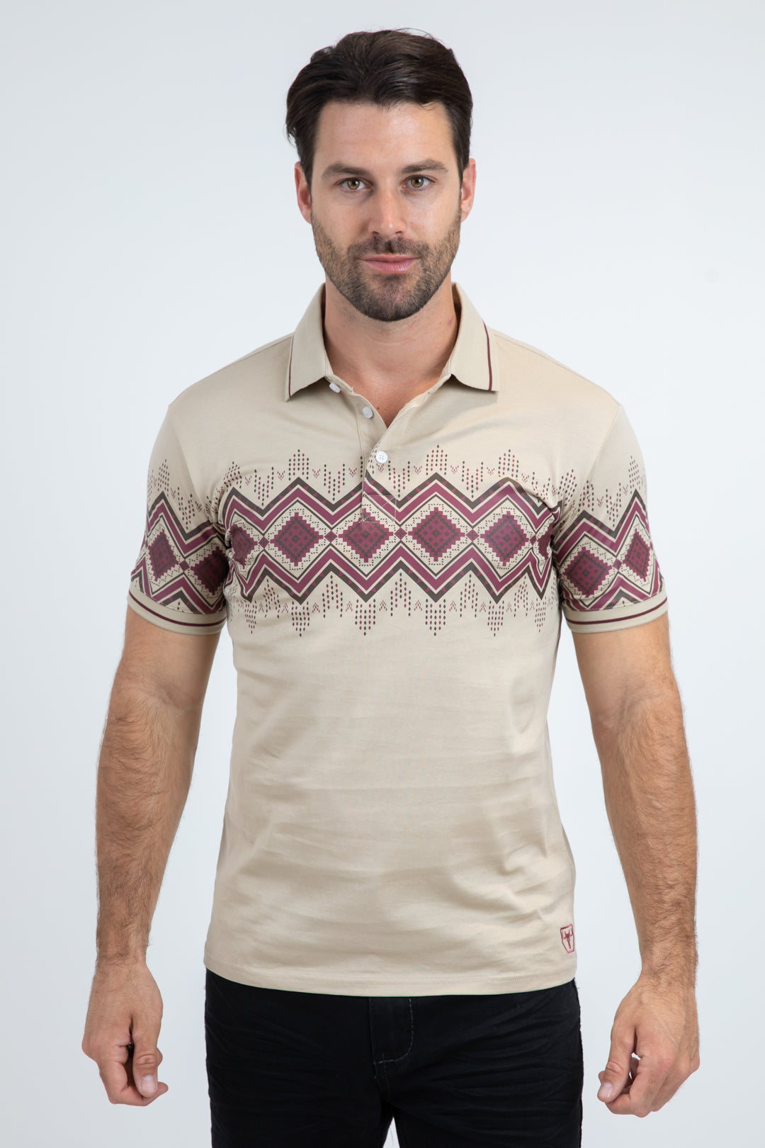 Mens Modern Fit Stretch Cotton Beige Polo