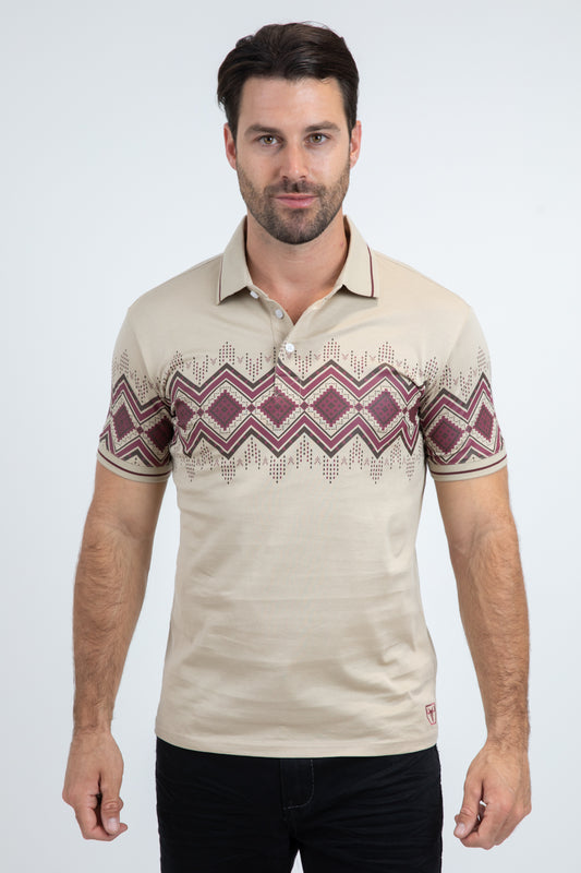 Mens Modern Fit Stretch Cotton Beige Polo