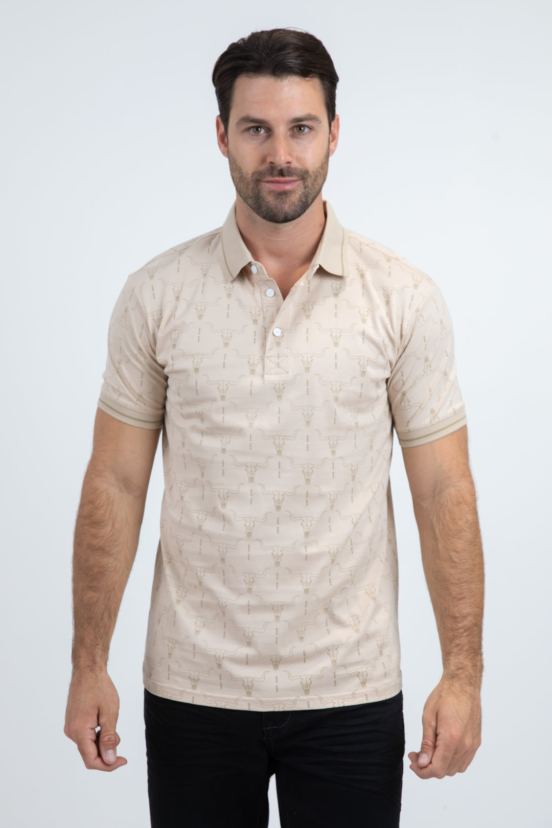 Mens Modern Fit Stretch Cotton Beige Polo