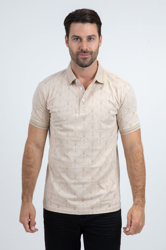 Mens Modern Fit Stretch Cotton Beige Polo