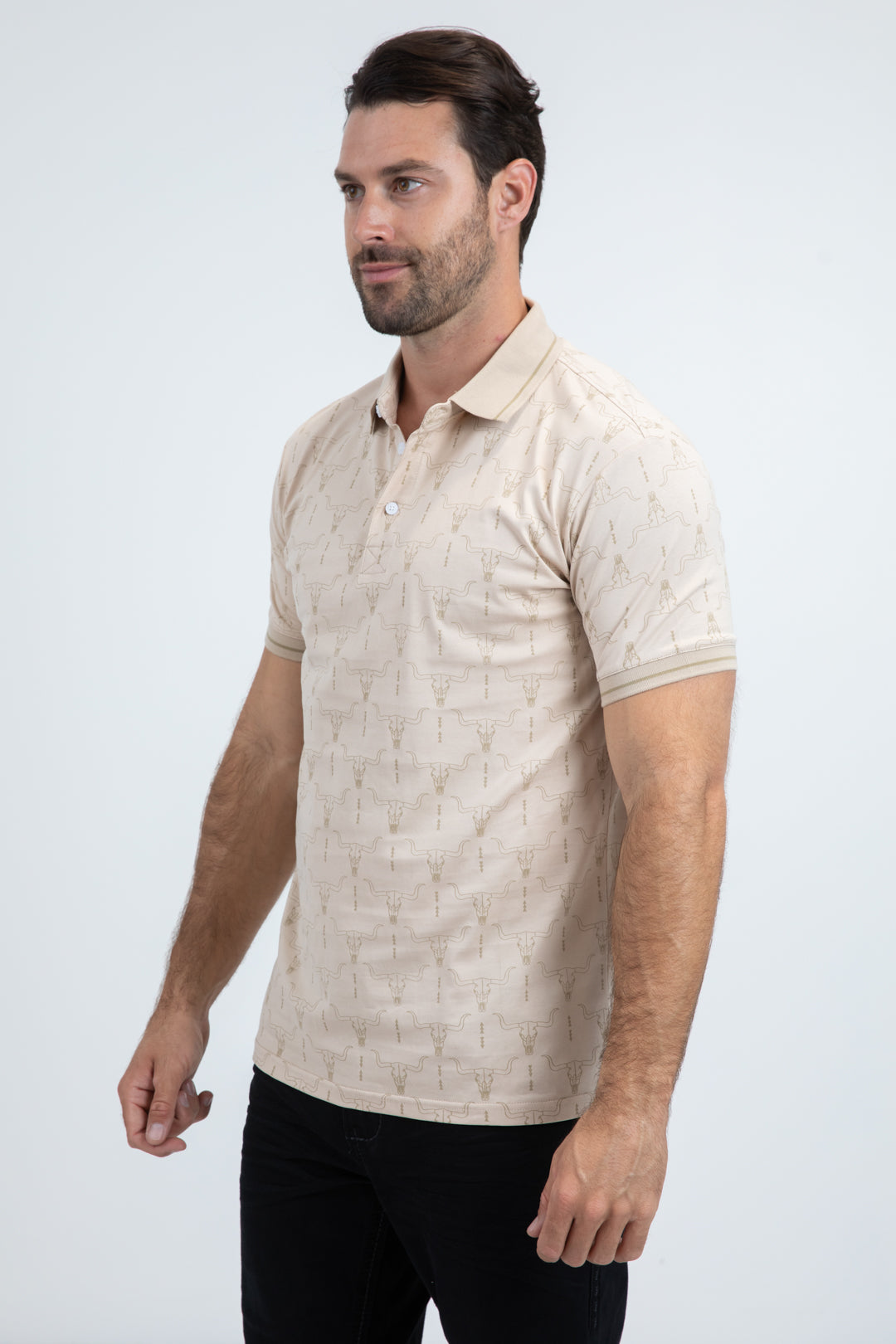 Mens Modern Fit Stretch Cotton Beige Polo
