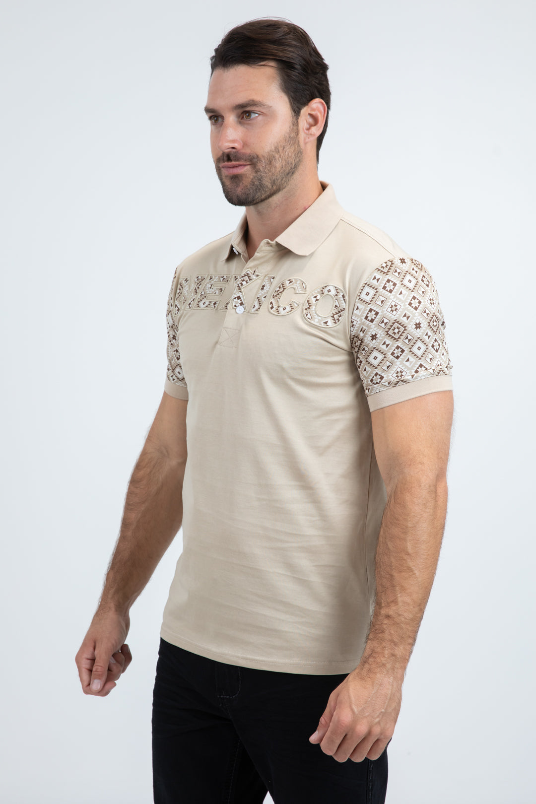 Mens Modern Fit Stretch Cotton Beige Polo