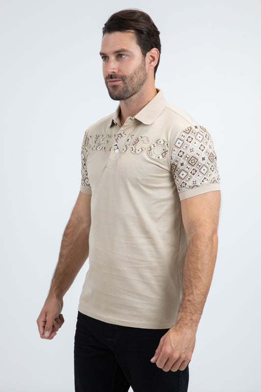 beige mexico sleeve polo men platini back