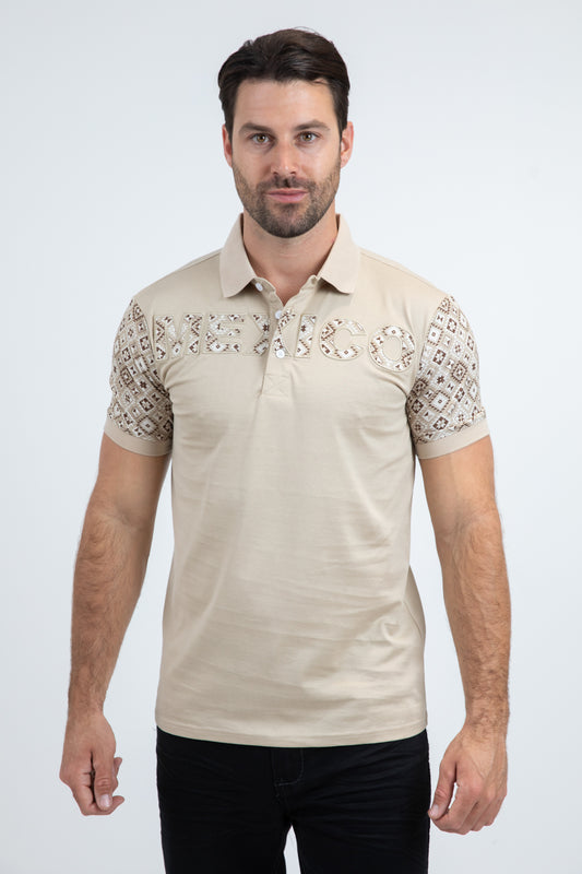 Mens Modern Fit Stretch Cotton Beige Polo