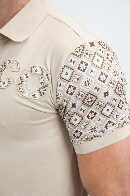 beige mexico sleeve polo men platini close-up