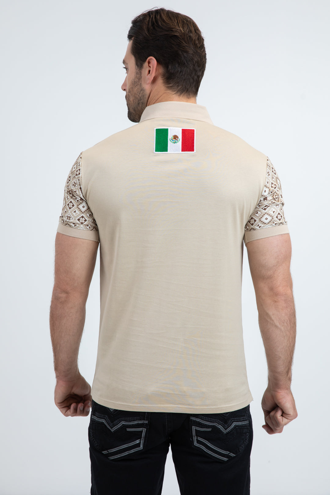 Mens Modern Fit Stretch Cotton Beige Polo