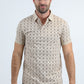 Mens Modern Fit Stretch Cotton Beige Polo with Aztec Print