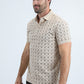 Mens Modern Fit Stretch Cotton Beige Polo with Aztec Print