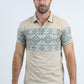 Mens Modern Fit Stretch Cotton Beige Polo with Aztec Print
