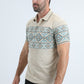 Mens Modern Fit Stretch Cotton Beige Polo with Aztec Print
