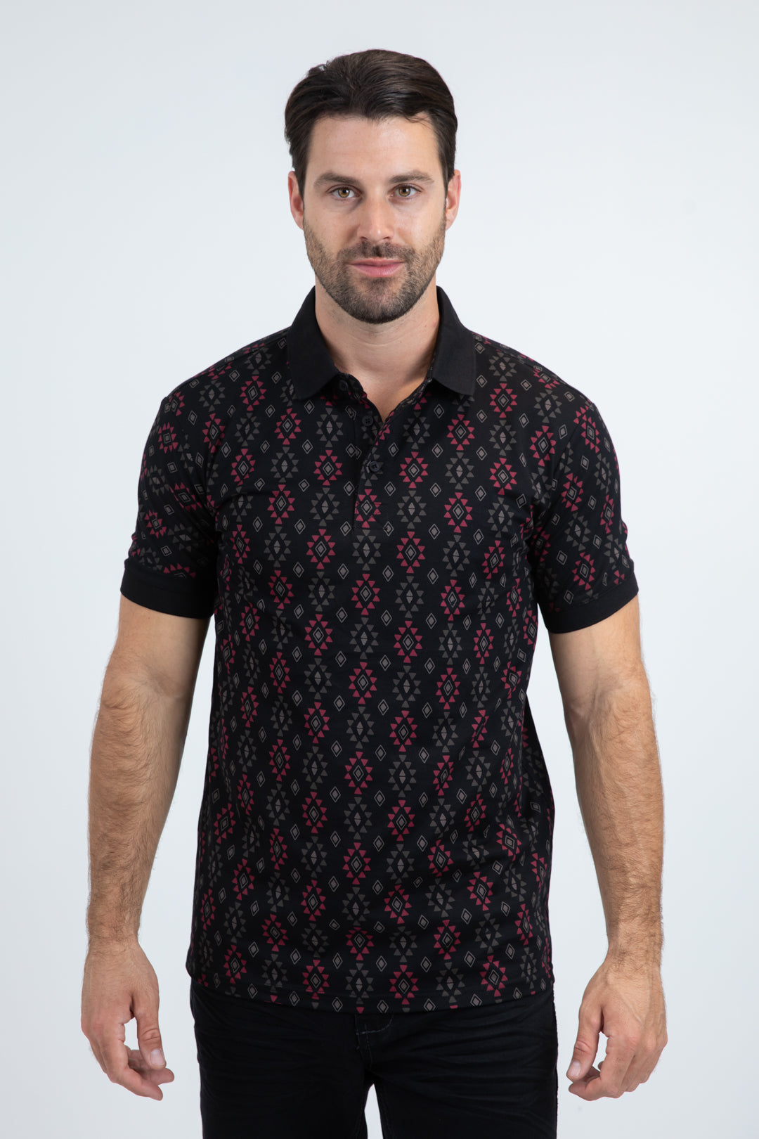 Mens Modern Fit Stretch Cotton Black Polo