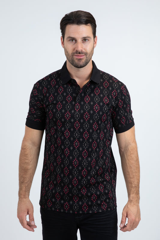 Mens Modern Fit Stretch Cotton Black Polo