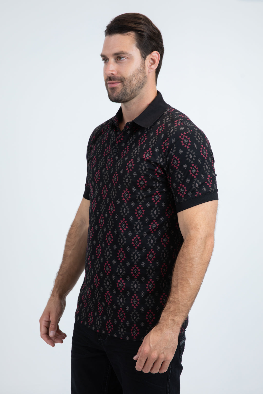 Mens Modern Fit Stretch Cotton Black Polo