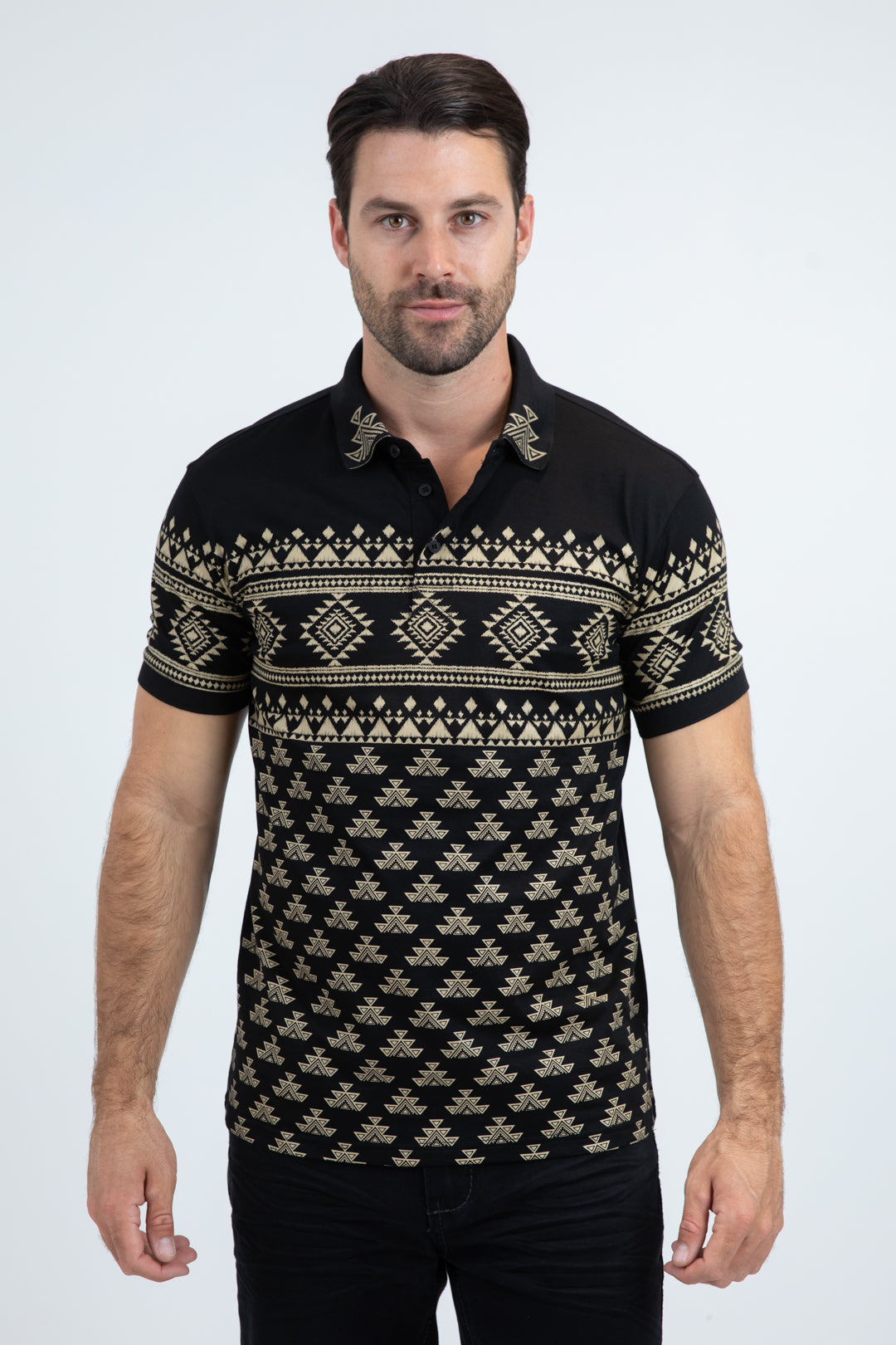 Mens Modern Fit Stretch Cotton Black Polo