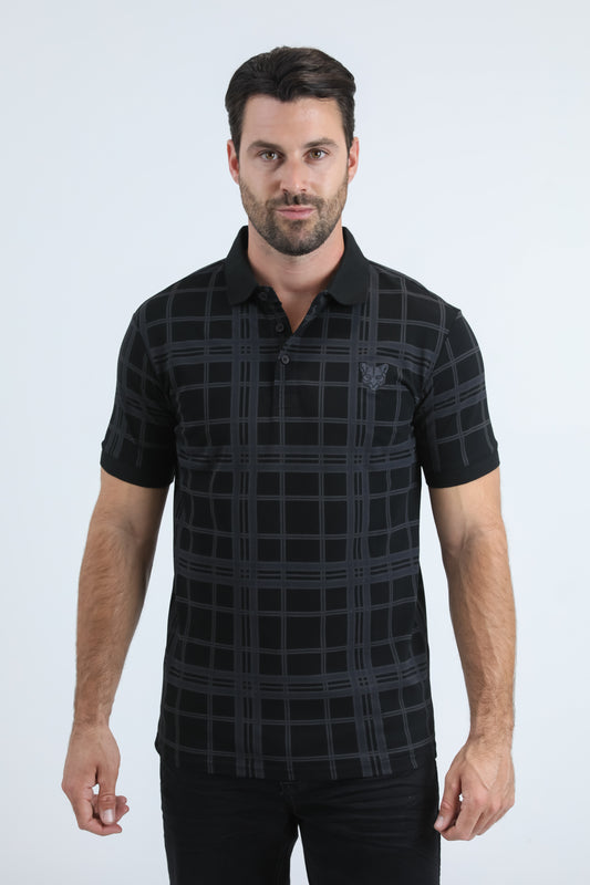 Mens Modern Fit Stretch Cotton Black Polo