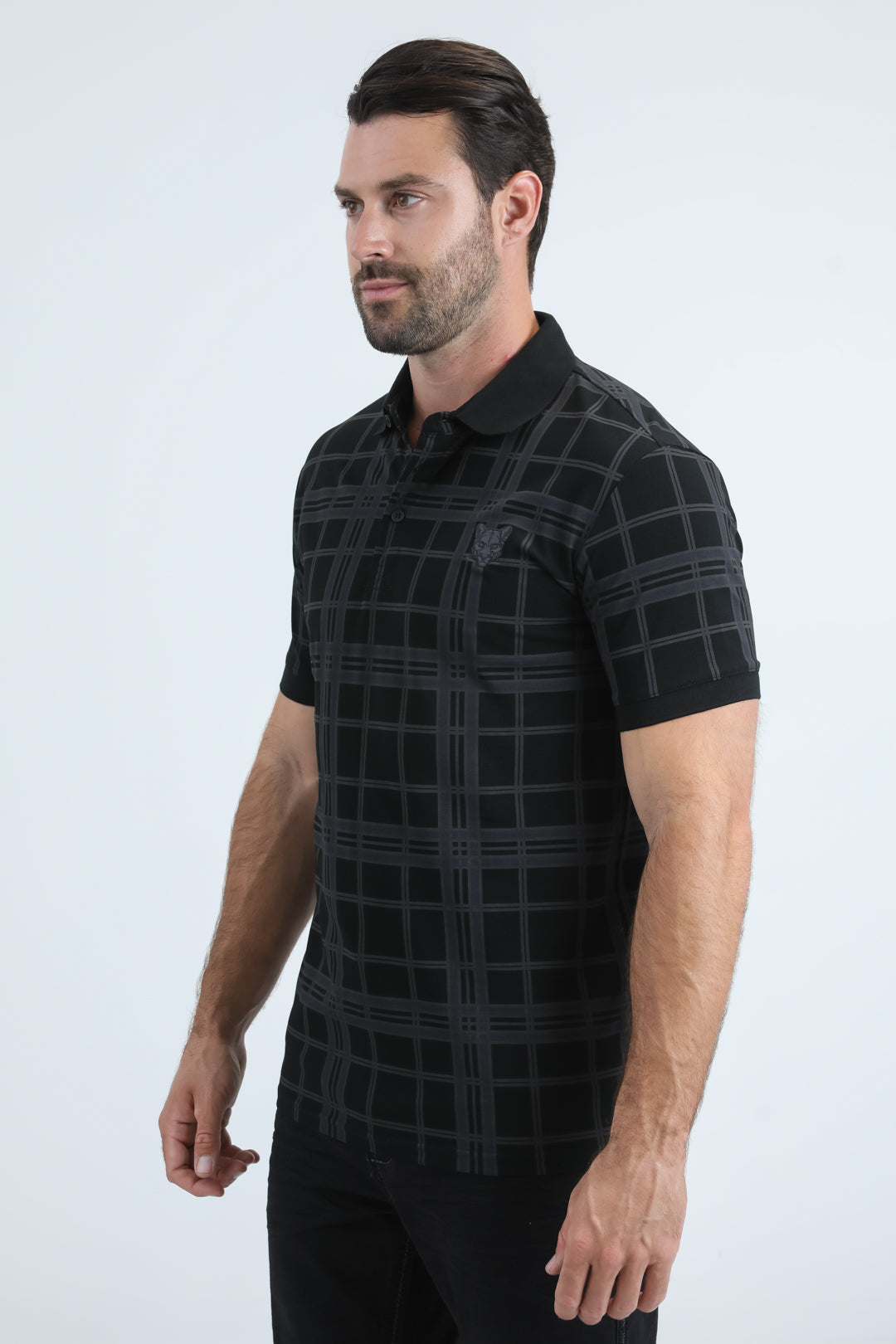 Mens Modern Fit Stretch Cotton Black Polo