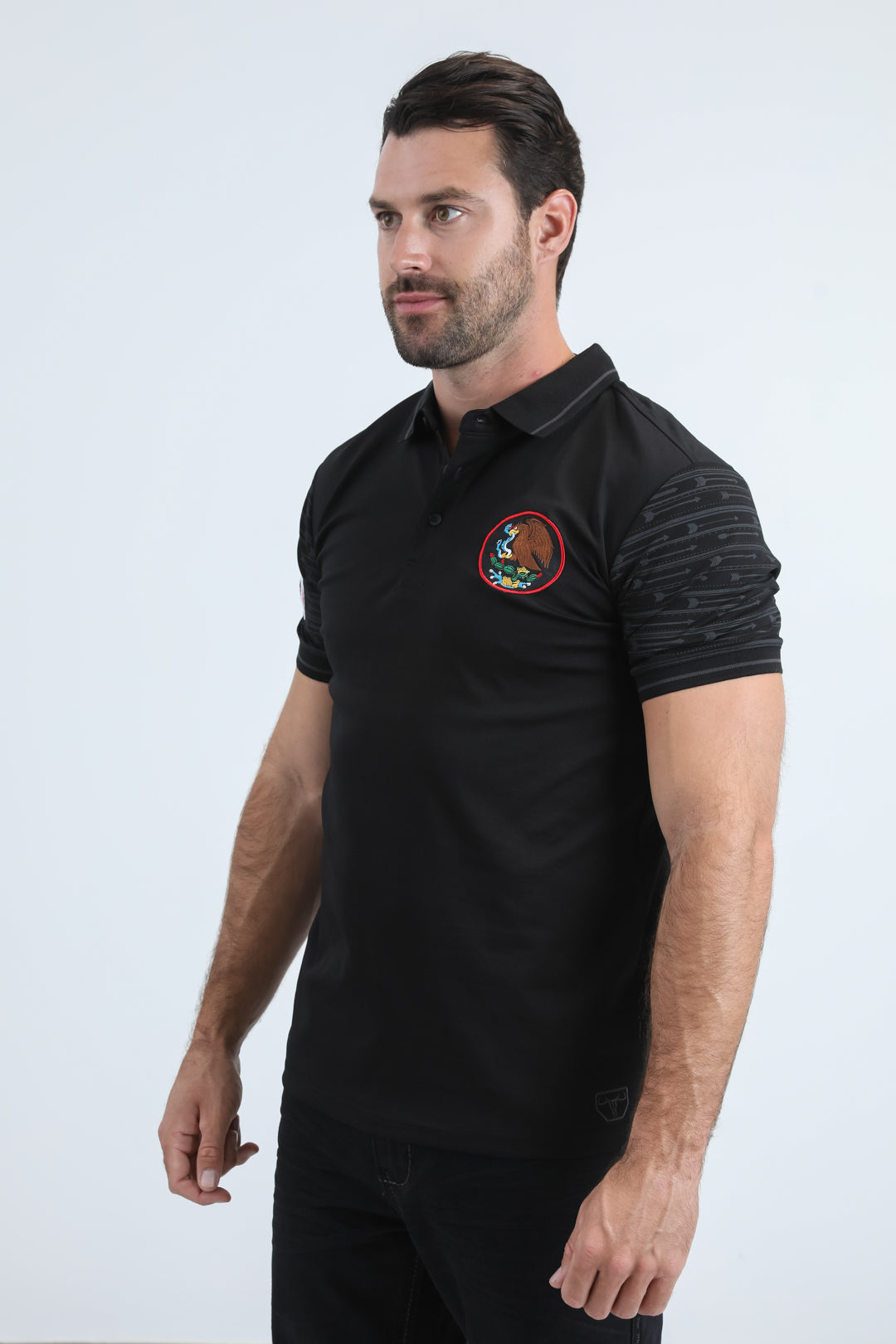 Mens Modern Fit Stretch Cotton Black Polo