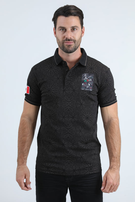 Mens Modern Fit Stretch Cotton Black Polo