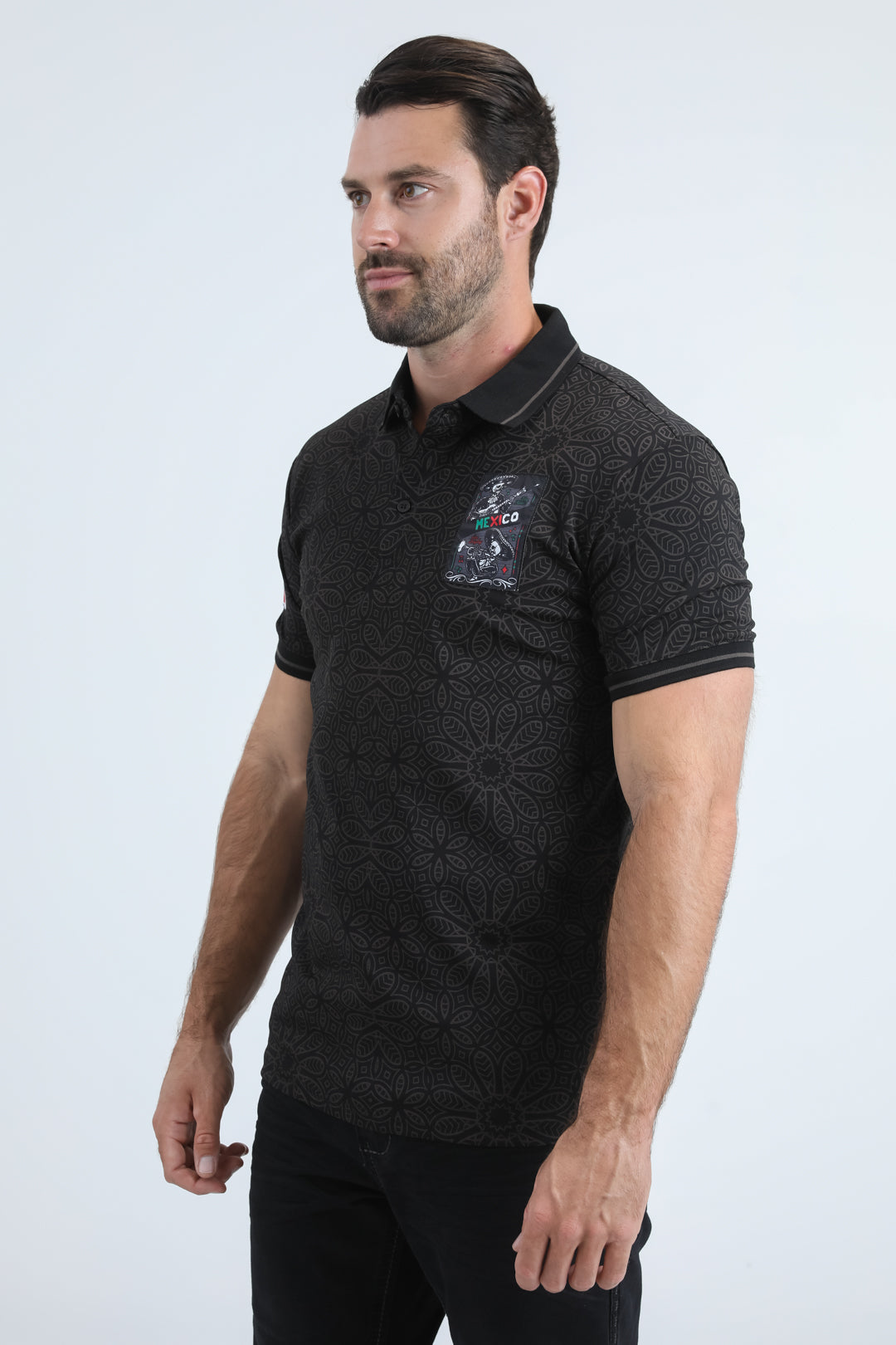 Mens Modern Fit Stretch Cotton Black Polo