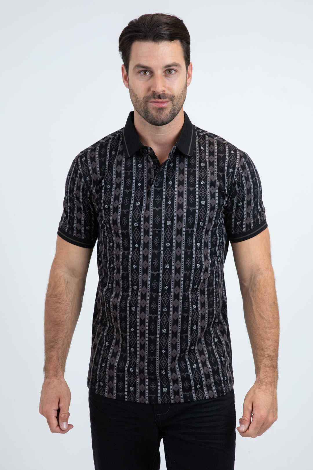 Mens Modern Fit Stretch Cotton Black Polo