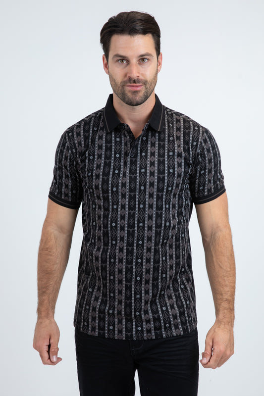 Mens Modern Fit Stretch Cotton Black Polo