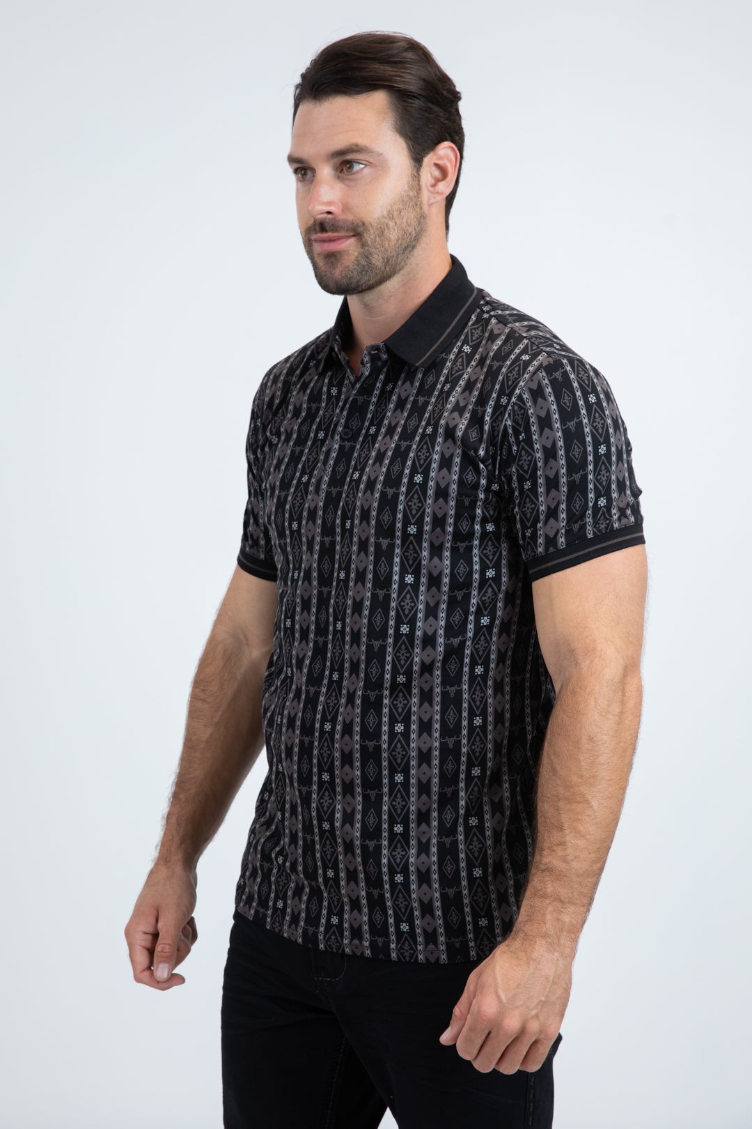 Mens Modern Fit Stretch Cotton Black Polo