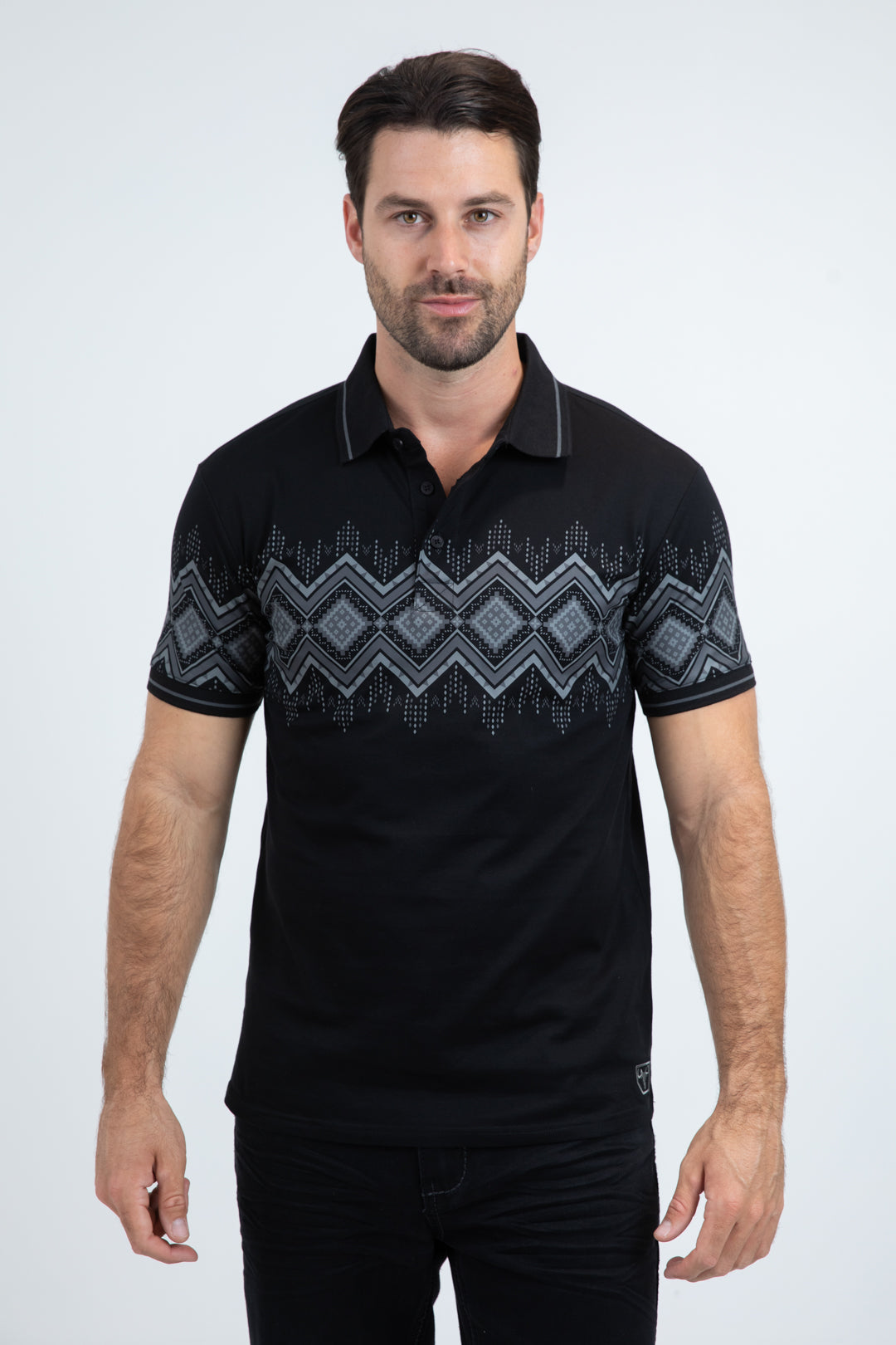 Mens Modern Fit Stretch Cotton Black Polo