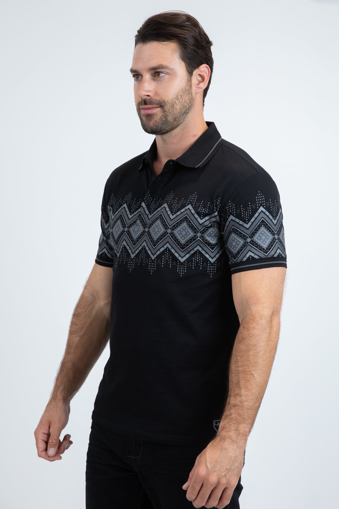 Mens Modern Fit Stretch Cotton Black Polo