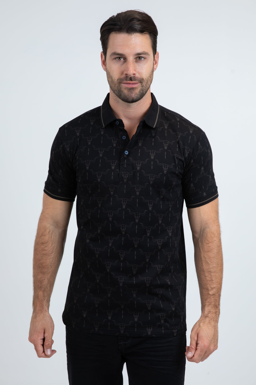 Mens Modern Fit Stretch Cotton Black Polo