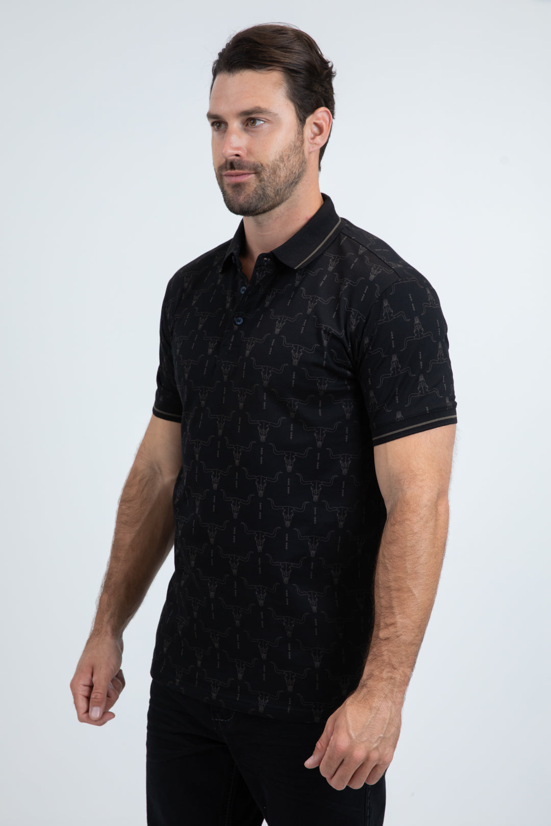 Mens Modern Fit Stretch Cotton Black Polo