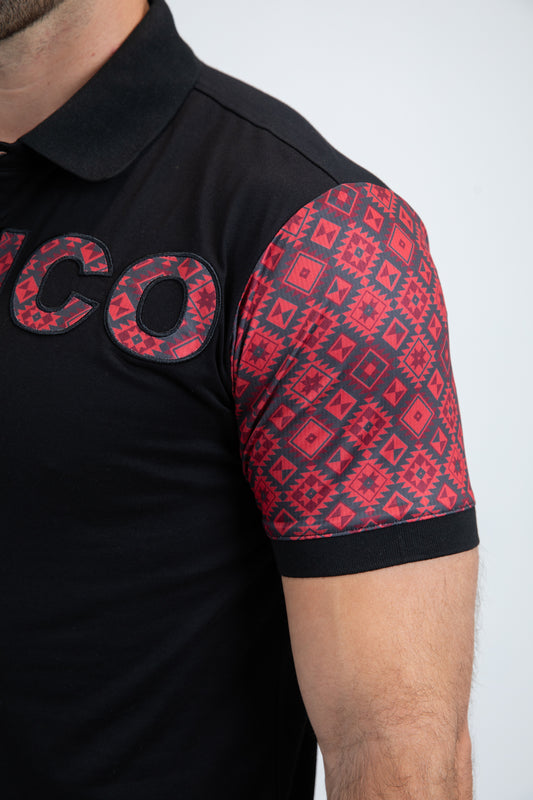 black mexico sleeve polo men platini close-up