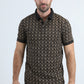 Mens Modern Fit Stretch Cotton Black Polo with Aztec Print
