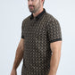 Mens Modern Fit Stretch Cotton Black Polo with Aztec Print