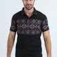 Mens Modern Fit Stretch Cotton Black Polo with Aztec Print