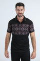 Mens Modern Fit Stretch Cotton Black Polo with Aztec Print